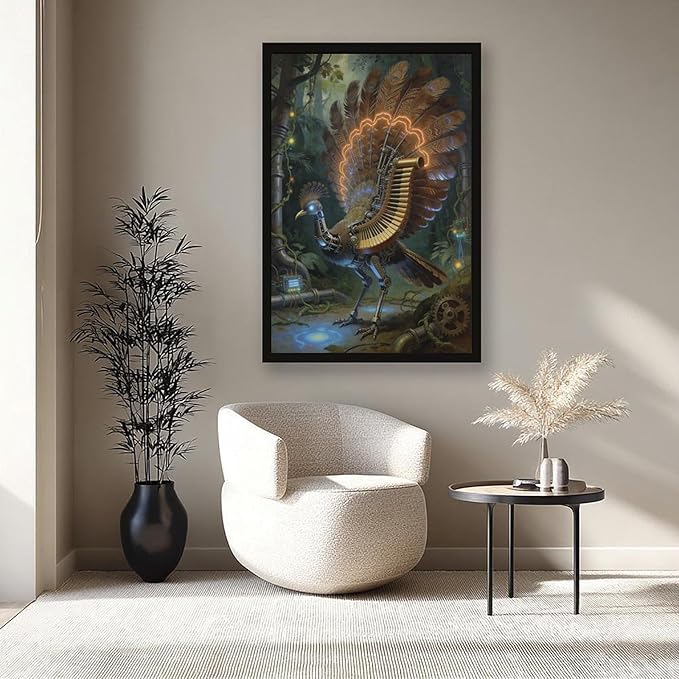 Framed Mechanical Fantasy Wall Art for Living Room TV Wall Vintage Steampunk Aesthetic Home Decor 16x24in