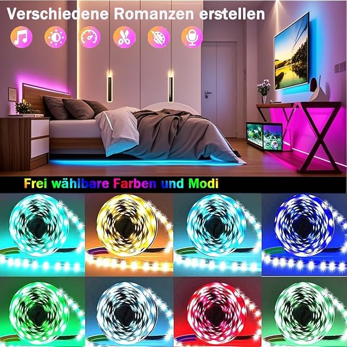 LED Lights for Bedroom with USB Powered, 32.8ft Bluetooth LED Light Strips,Smart App and Remote Control, IP65 Waterproof,RGBW Music Sync Rope Lights for Living Room, Bedroom, Party, Kitchen,TV