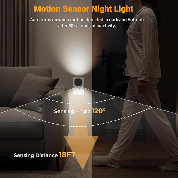 LED Motion Sensor Night Lights,Plug-in Motion Activated Night Light,5000K Daylight,Bedroom, Hallway,Bedroom,Kitchen, Stairways, Non-Dimmable,4 Pack