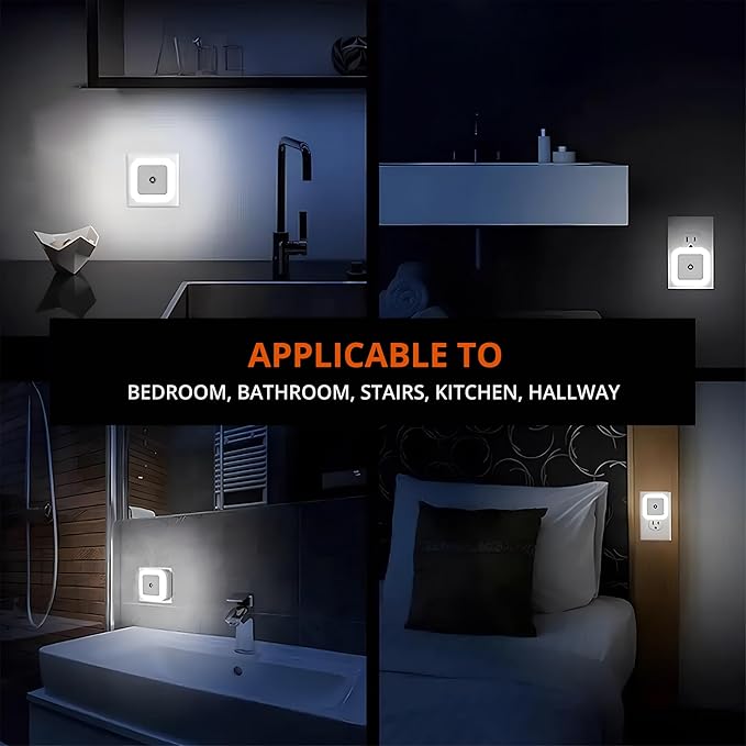 6Pcs Square LED Night Light Intelligent Sensor Control Induction Energy-Saving Bedside Socket Lamp Room Hallway Toilet Wall Home Lighting