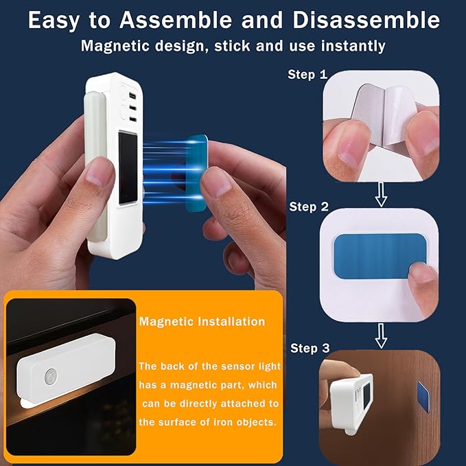 ROOKIELEDS Smart Sync Motion Sensor Night Light, Rechargeable Stair Lights with Multi-Light Linkage, Portable Nightlight for Stairs, Hallways, Garages, Bedrooms(3)