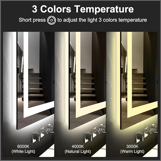LED Mirror for Bathroom 30x36 Lighted Bathroom Vanity Mirrors with Lights, Brighter Frontlit and Backlit Anti-Fog Mirror, Tempered Glass, Dimmable 3 Colors Light Modes, Memory Function
