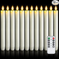 12 Pcs Flameless Taper Candles with Remote Timer, Battery Operated Window Candles, White Plastic LED Candlesticks, for Wedding Halloween Christmas Church Decor, 9.6 inches
