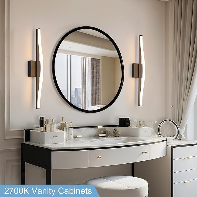 Modern Bathroom Vanity Light 24 inch, Curved, Dimmable 5CCT Led Bathroom Light Fixture Over Mirror, Black Bar Vanity Light for Bathroom Mirror Cabinets-ETL Certificated Modern LED Vanity Makeup Lights