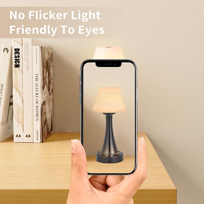 Waterproof Rechargeable Table Lamp for Shower & Outdoor, Cordless Touch Dimmable Nightstand Lamp with 3 Light Colors, Portable LED Light for Bedroom, Patio, Camping & Bar (Bright Chromium)