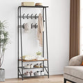 Coat Rack Shoe Bench with 5 Hooks, Entryway Hall Trees with Storage, Multifunctional Hallway Organizer, Wood Look Accent Furniture with Metal Frame, 4-in-1 Hall Trees Shoe Bench (2 Rows-10 Hooks)