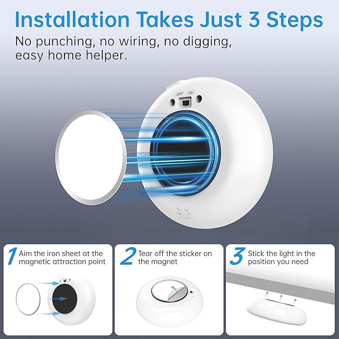 Motion Sensor Night Light,LED Rechargeable Indoor Night Lights,Magnetic Cabinet Light Closet Light for Kitchen Bedroom Bathroom Stairs 6 Pack (White Lamp)