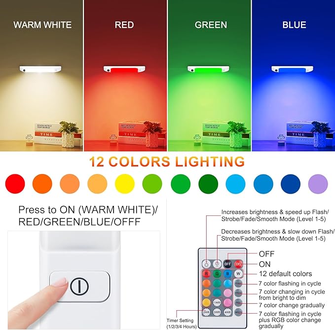 LUXSWAY LED Under Cabinet Light with Remote, Battery Operated Colors Changing Lighting with Timer, Dimmable Light Bar, LED RGB Closet Light for Kitchen, Cupboard, Display Shelf