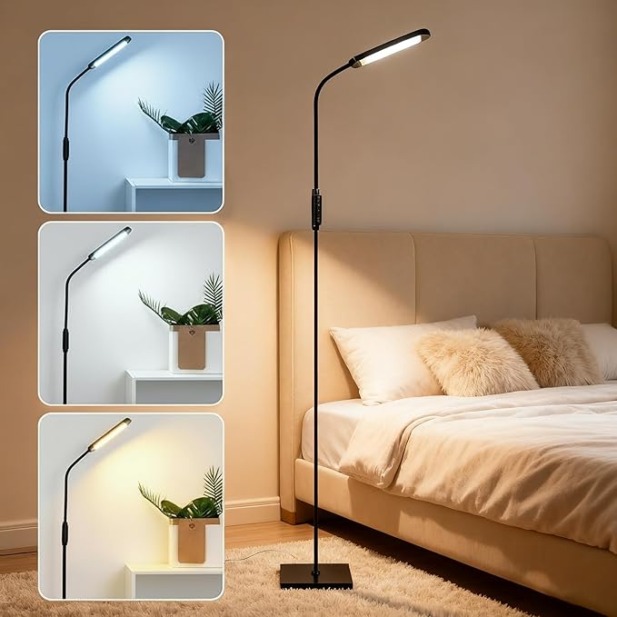 LED Floor Lamp for Living Room, Modern Standing LED Light, Adjustable Tall Floor Lamp for Bedroom Office Reading, Minimalist Standing Lamp with Soft Glow for Home Decor