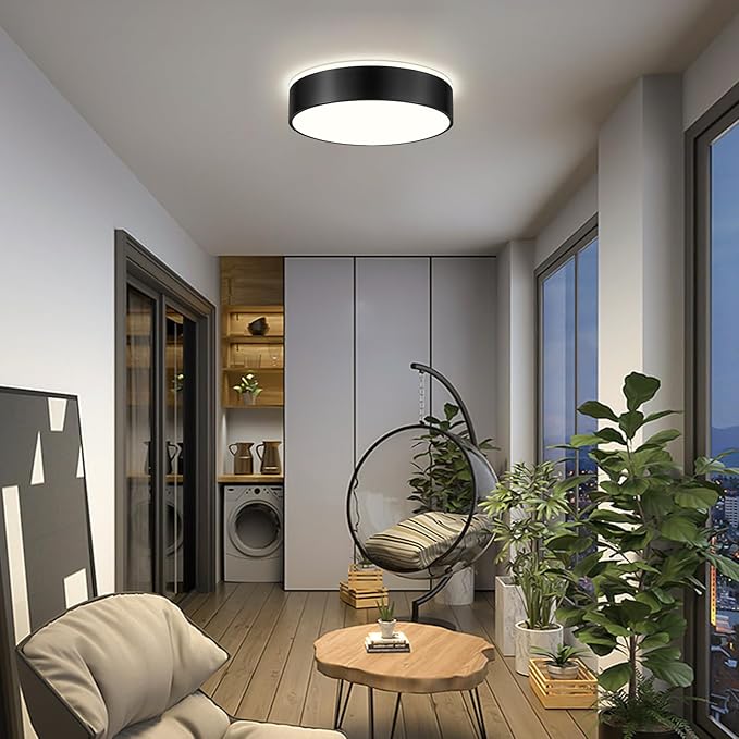 Dimmable Black LED Large Flush Mount Ceiling Light, 5CCT 2700K-6000K Ceiling Light Fixture,Modern Minimalist Round Metal Ceiling Lamp for Bedroom, Kitchen, Living Room 36W- 15.7in
