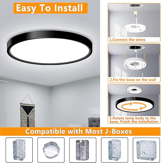 4 Pack Flush Mount LED Ceiling Light Fixtures, 9 Inch Modern Black Light Fixtures, 18W 5000K Low Profile Slim Flat Surface Mount Ceiling Lights for Kitchen, Hallway, Laundry, Stairwell