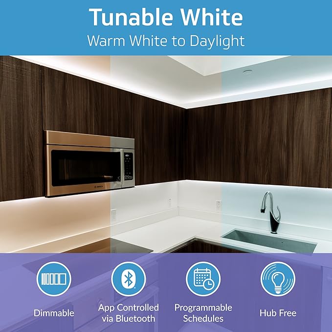 CLEANLIFE TrueColor Smart LED Strip – 2M USB Tape with Bluetooth Control – App-Controlled & Programmable – Warm to Daylight Tunable White – Dimmable USB Smart Strip – 6.6 ft