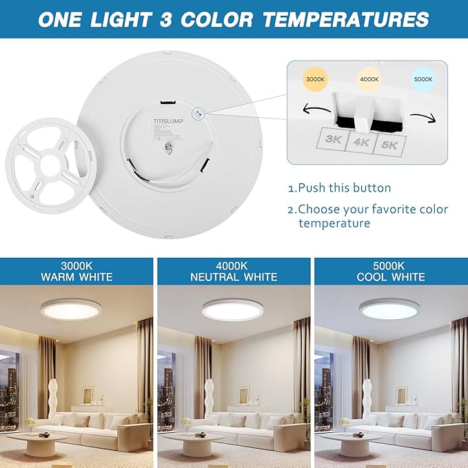 LED Flush Mount Ceiling Light Fixture 4 Pack, 24W 2400LM, 12-Inch Dimmable Low Profile Round Ceiling Light with 3 CCT (3000K/4000K/5000K), 5%-100% Dimming for Bedroom, Living Room & Hallway, White