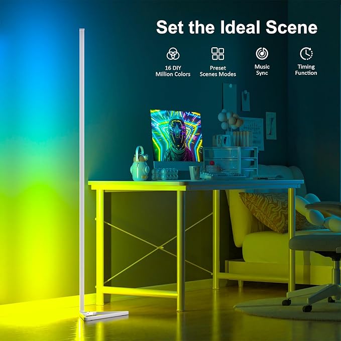 MIHEAL 2PCS Corner Floor Lamp, Synced Lights LED Control Floor Lamp RGB Light 56" Smart LED Corner Lamp App and Remote for Living Room Gaming Bedroom and Etc.