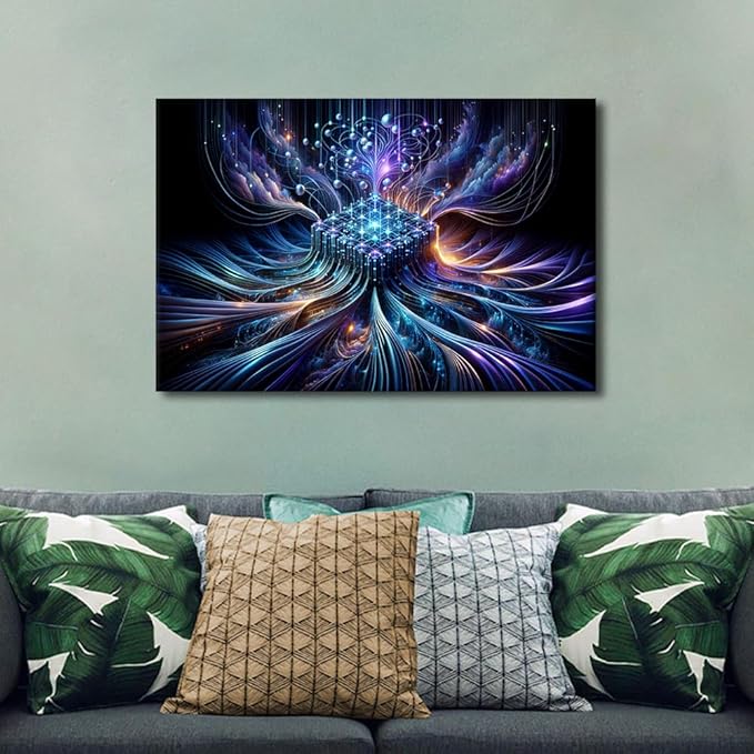 TUMOVO Wall Art Home Decor for Living Room Modern Technology Painting House Decorations CPU Concept Print Artwork Canvas Posters and Prints Home Decor Framed Ready to Hang 16" Wx24 Hx1 Panel