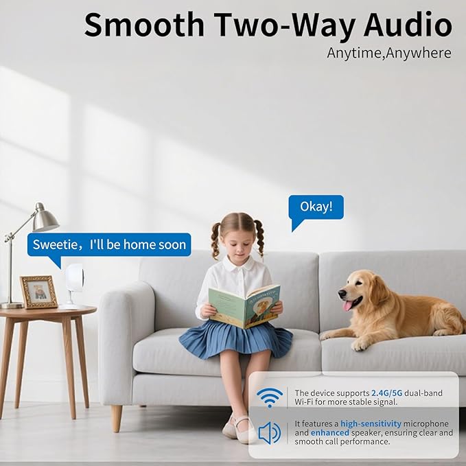 2K 3MP Indoor Security Camera for Baby Monitor, Dog Camera AI Motion Detection, 2-Way Audio Siren, Night Vision, Cloud & SD Card Storage，Support 2.4G & 5G WiFi