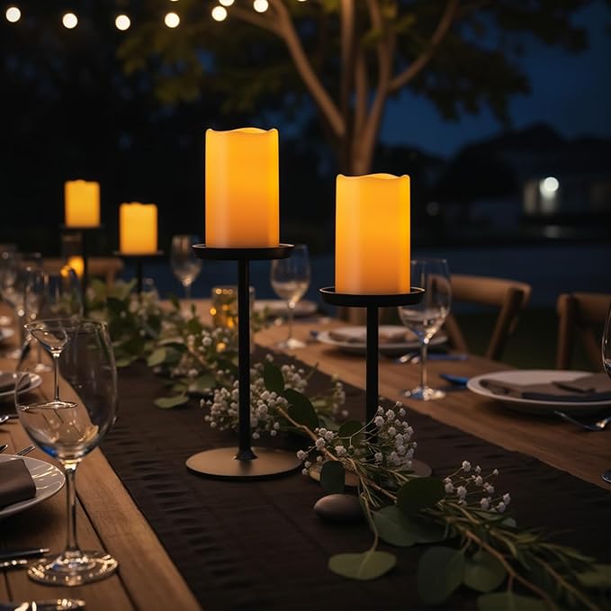 Raycare 3"x5" Outdoor Waterproof Flameless Candles-Auto Light Sensor Dusk to Dawn, 2Pcs Flickering LED Candle, Battery Operated Electric Fake Pillar Candle for Garden, Porch, Patio, Lantern Decor