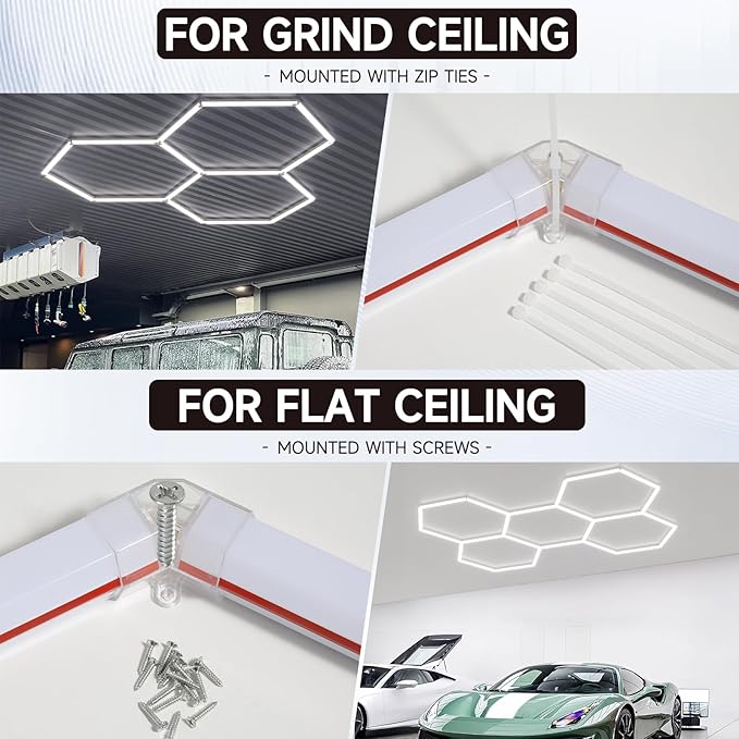 Hexagon Garage Lights Super Bright LED 6500K 128W 15360LM Honeycomb Hexagon Ceiling Light Fixture, Hex LED Wall Mount Lighting for Garage Home Gym Basement Workshop (3 HEX)