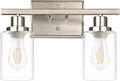 Ascher 2-Light Wall Sconces, Modern Vanity Light Fixture with Clear Glass Shade, Brushed Nickel Wall Light for Mirror Bedroom Hallway, E26 Base (Bulbs Not Included)
