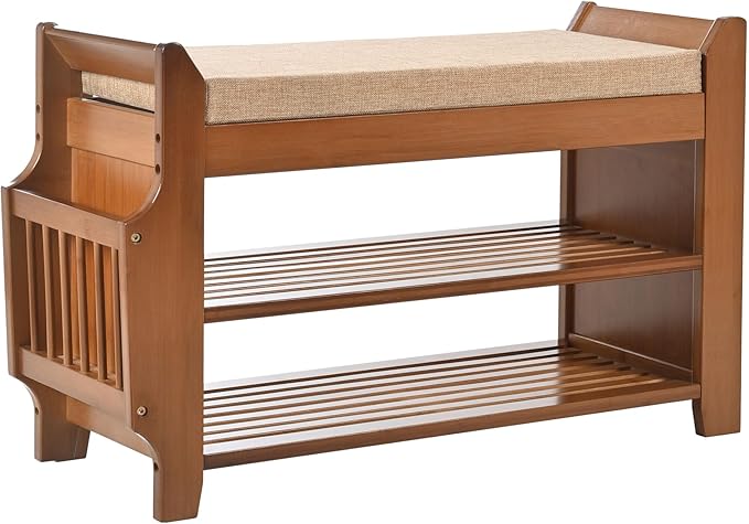 2 Tier Shoe Bench, Bamboo Shoe Rack Bench, Shoe Storage Bench Organizer for Entryway Hallway Living Room