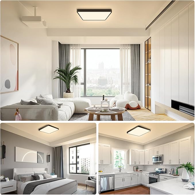 9Inch 18W Square LED Ceiling Light Fixtures Flush Mount, 3000K Warm White LED Ceiling Lamp, Surface Mount Modern Ceiling Lights, Slim Flat Panel Lighting for Bedroom, Kitchen, Bathroom Etc.Black