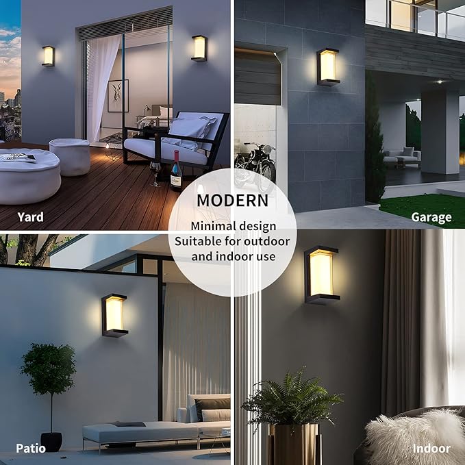 LANFU 3000K LED 18W Aluminum Rectangular Outdoor Wall Sconce Exterior Light Outside Light Fixture, Black with Warm White, IP64 Waterproof Wall Lights for House Patio Porch Garage