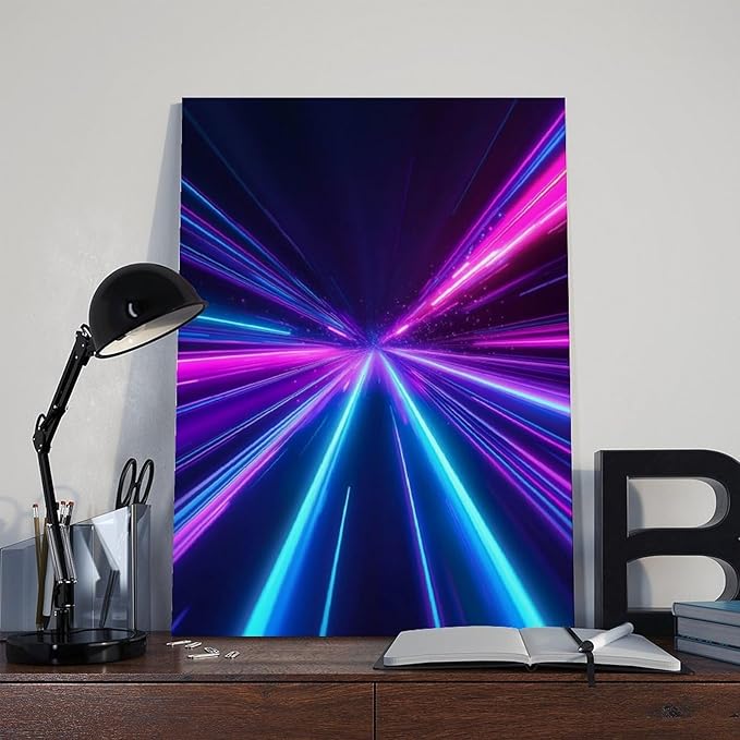 Cyber Horizon Abstract Print – Glowing Geometric Futuristic Art for High-Tech Home Decor Canvas Poster Wall Art Decor Print Picture Paintings for Living Room Bedroom Decoration 20x30inch(50x75cm)