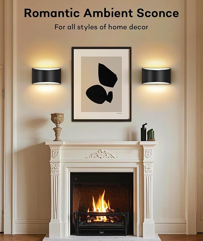 Lightess Sconces Wall Decor Set of 2, Modern LED Hardwired Wall Lights, 3000K Up and Down Wall Mount Lamp, Black Indoor Sconces Wall Lighting for Living Room Bedroom Hallway Corridor (Warm White)