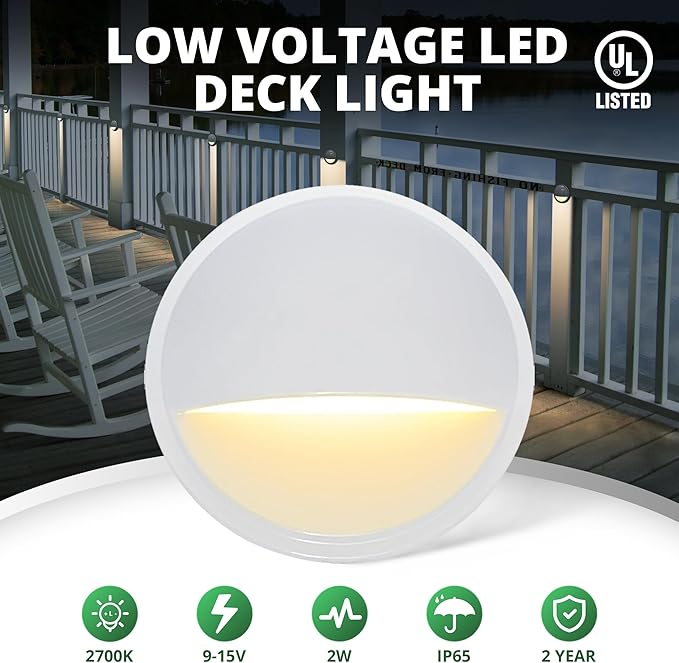 GKOLED Landscape Deck Light, Low Voltage 12V AC/DC Outdoor Patio Lighting, LED 2W Step Light, Die-Casting Aluminium with White Powder Appearance, 6 Pack