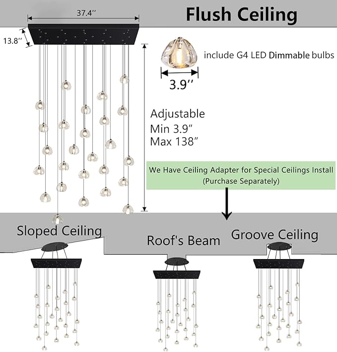 LED Chandeliers for Living Room Rectangular Light Dining Room Light Dimmable High Ceiling Pendant Lights Fixtures Lighting Chandelier for Foyer Entryway 2700K 6000K Lighting Large