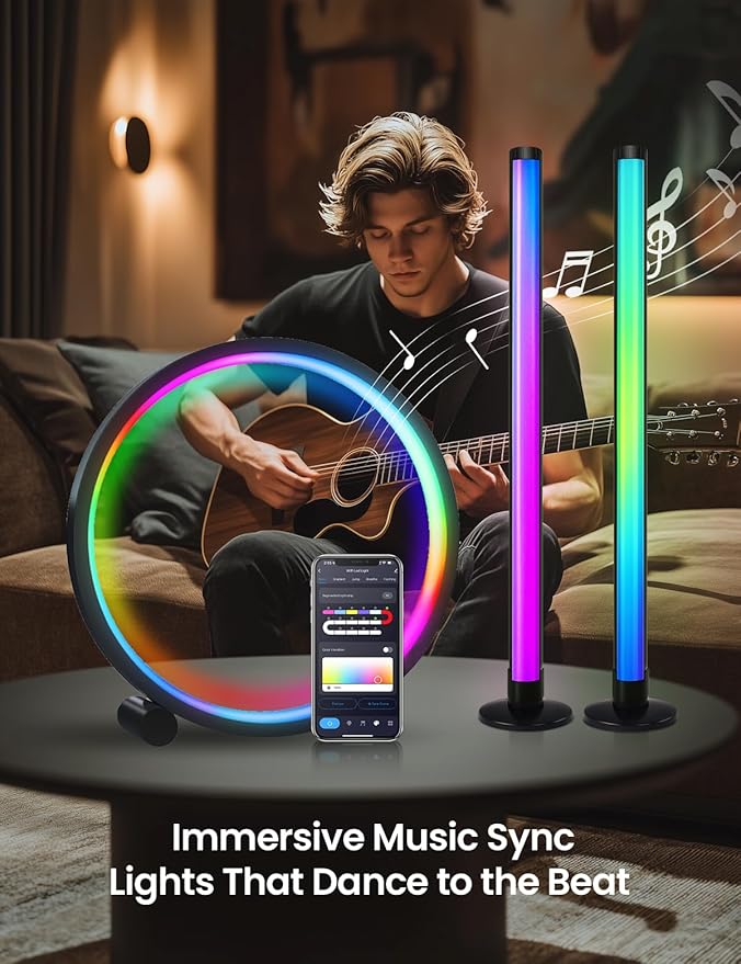 Smart LED Table Lamp + Light Bars Kit, RGB+IC Ambient Lighting with Music Sync, DIY Mode, Stepless Dimming, App & Voice Control (2.4GHz WiFi), Works with Alexa & Google, for Bedroom, Gaming