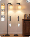 2Pack Dimmable Floor Lamp for Living Room with Remote and Foot Switch, Modern Standing, Corner Lamp,10W Bulb 3 Color Temperatures, for Bedroom, Office, ETL Listed, Black and Beige E19LDP205