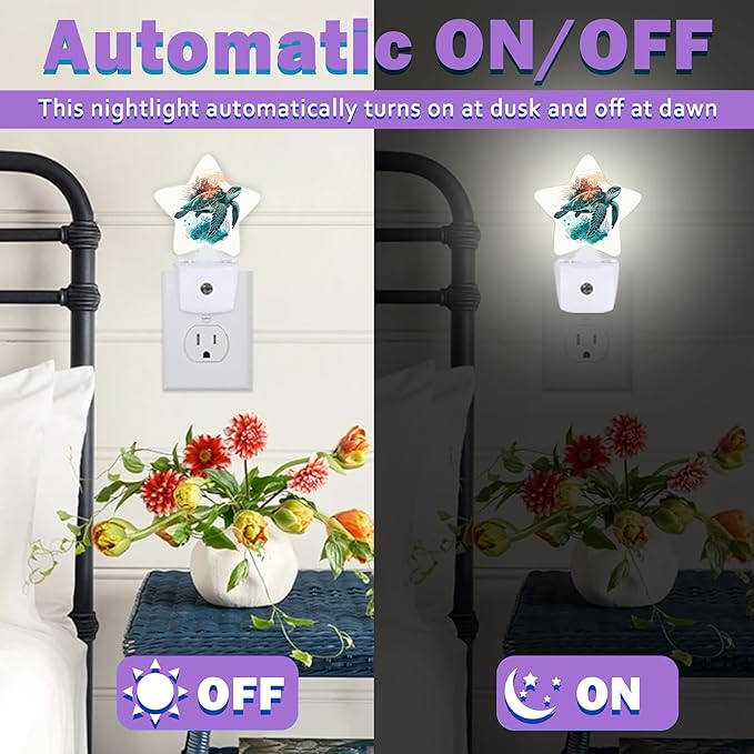 Night Lights Plug Into Wall Decorative,Sea Turtle Nightlights for Kids Bedroom, Green Coral Energy Efficient Dusk-to-Dawn Sensor Sleep Friendly Lamp for Nursery Bathroom