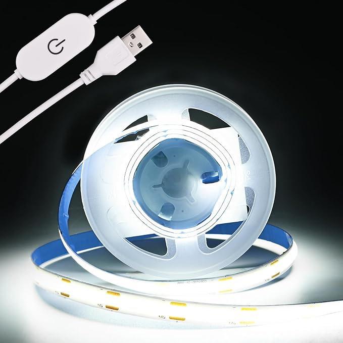 COB LED Strip Light 5V USB Tape 320LED/m Dimmable LED Strip Light USB TV Backlight Flexible Under Cabinet Tape Light for Bedroom,Kitchen,Home DIY Lighting (6500K, 3.28FT)