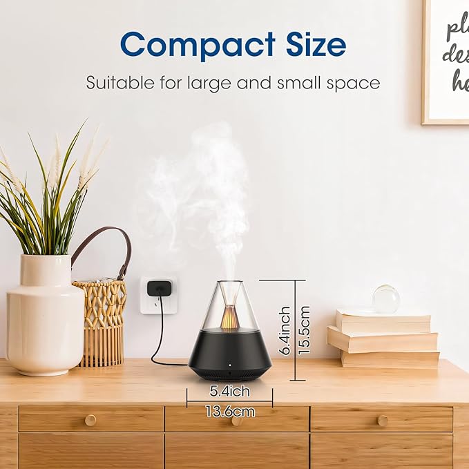 Ultrasonic Essential Oil Diffuser, 150ML Modern Aromatherapy Diffuser with Candle Light, 2 Mist Mode, Remote Control, Auto-Off, Small Cool Mist Humidifier for Home Bedroom Office Yoga, Black