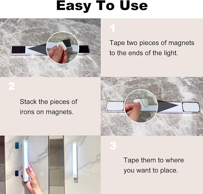 6 Pack Motion Sensor Under Cabinet Light, Magnetic Rechargeable 2 Color Under Counter Light, 8 Inch LED Closet or Stair Bedroom Cupboard