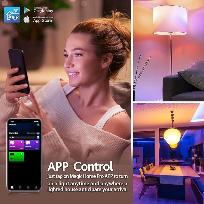 Smart Light Bulbs,Full Color Changing Dimmable LED Bulb,Compatible with Alexa and Google Assistant,UL FCC Certified,2.4GHz WiFi+Bluetooth LED Light Bulbs, Music Sync Smart Home Lighting (1)