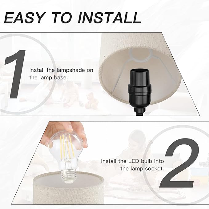 Touch Control Bedside Lamp with 2 USB Ports, 3-Way Dimmable Table lamp for Bedroom, Nightstand Lamp with Round Linen Fabric Shade for Living Room Home Office (E26 LED Bulb Included)