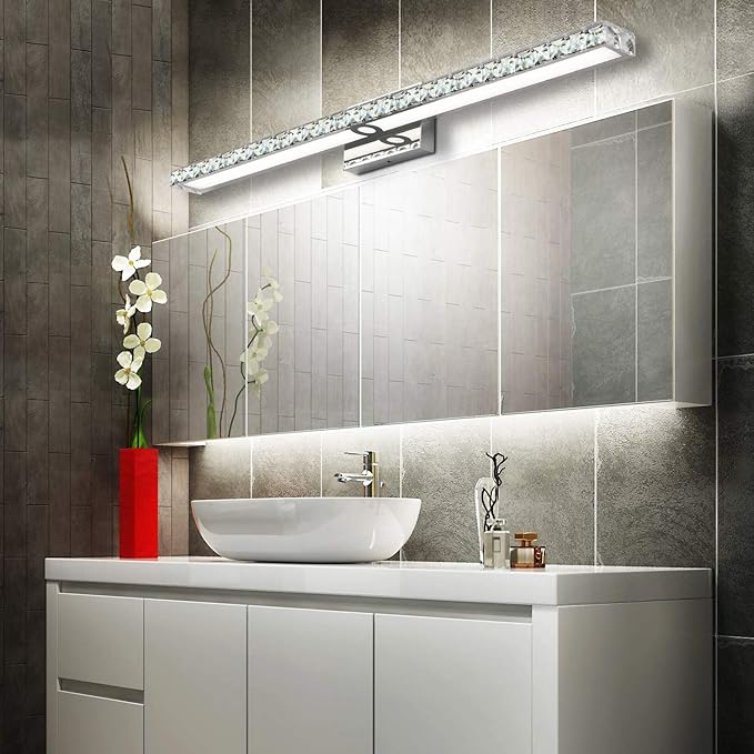 SOLFART Bathroom Vanity Lights Fixtures Over Mirror Dimmable Crystal Bathroom Light fixtures Over Mirror 40 Inches Wall Lights