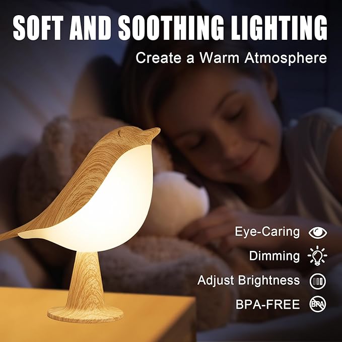 2 Pack Bird Small Desk Lamp, 2600 mAh Dimmer Kids Night Light for Bedroom, Cordless Table Lamp with 3 Color Temperature and Touch Sensor, Rechargeable Bedside lamp, Hummingbird Lamp