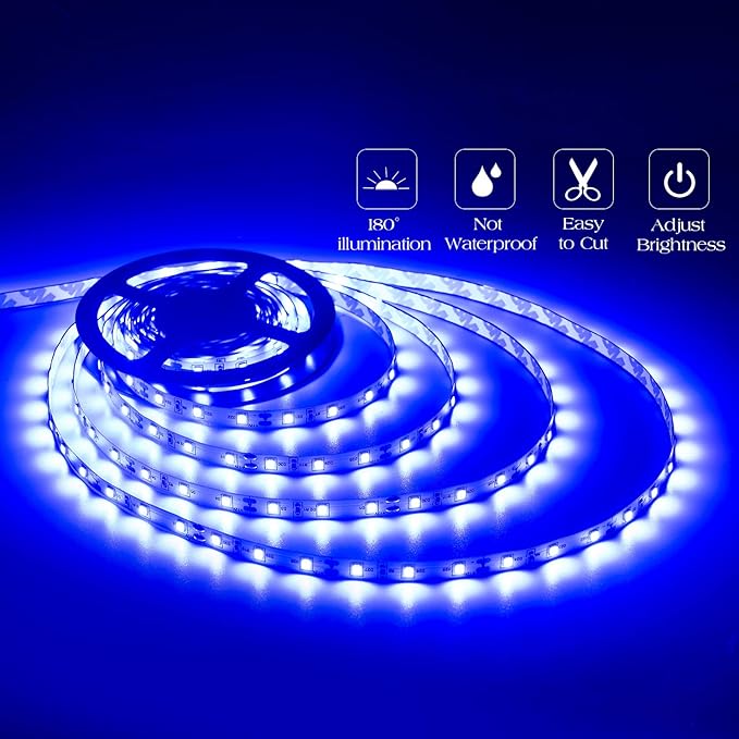 12 Volt 20ft Blue led Strip Lights, Non-Waterproof 360 LEDs Blue led Lights for Bedroom, Shops, Christmas, Halloween.