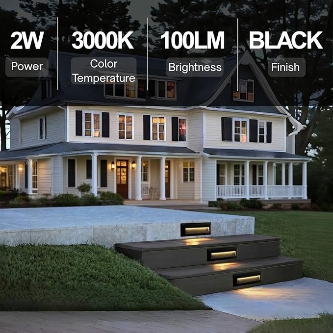 ZONK LED Outdoor Indoor Step Lights, Line Voltage 110-240V 2W Landscape Stair Lights, 9 Inch Non-Dimmable 3000K IP65 Waterproof Stairway Lighting, LED Deck Light, Retaining Wall Lights, Pack of 3