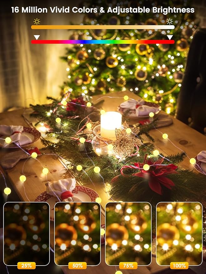 Smart Color Changing Red White and Blue Lights Outdoor Indoor, 33FT 66LED App Control Globe Patriotic String Light with Remote, Fairy Light for 4th of July Decorations Independence Day Memorial Day