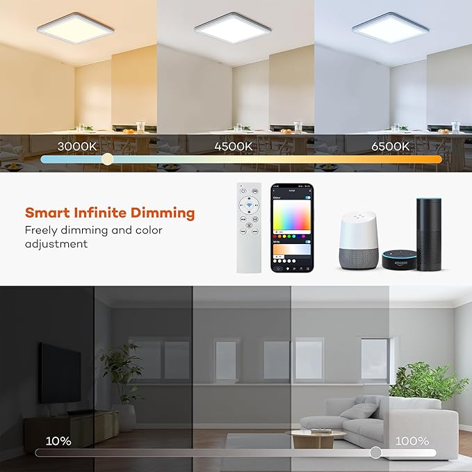 Smart LED Ceiling Light WiFi, RGB Flush Mount Light Fixture with Remote, Compatible with Alexa Google Home, 2400LM 3000K-6500K Wired Lights for Bedroom, Living Room 13 Inch White