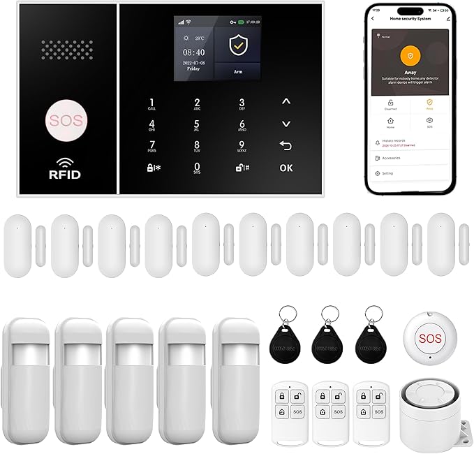 XUK Smart Home Security System,4G/GSM &WiFi Wireless Alarm Kit with Door/Window Sensors,PIR Motion Detectors,App Remote Control,Compatible with Alexa &Google Home,Easy Installation(24pcs Set)