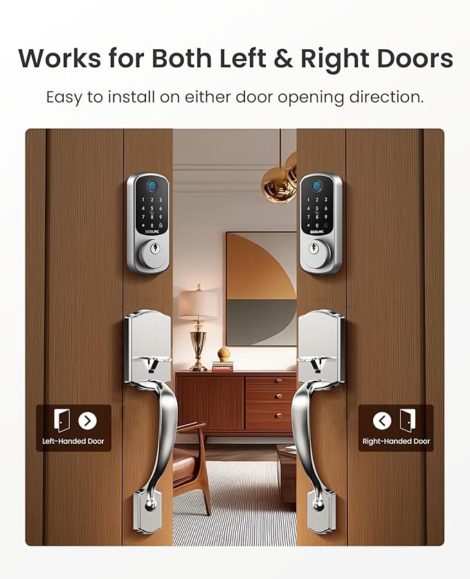 DESLOC B200 Fingerprint Front Door Lock Set with Durable Handleset, Keyless Entry Deadbolt, Electronic Keypad, App Control, Easy Installation, Designed for a Modern and Stylish DESLOC Home, Silver