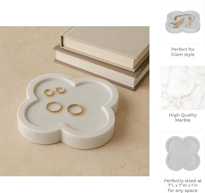 Decorative Marble Trinket Tray Dish for House Decor - Modern Home Decor Accents for Bedroom Dresser, Jewelry Holder, or Bathroom Vanity - Elegant Coffee Table Decor or Table Decoration - 1", White