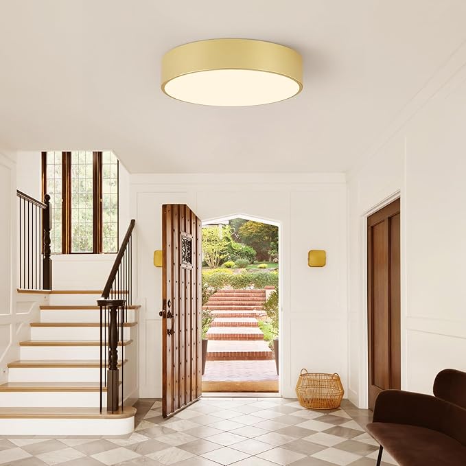 5CCT Modern Gold Close to Ceiling Light Fixtures,15.8 Inch Large Ceiling Lighting,Dimmable LED Ceiling Lamp for Bedroom, Living Room, Laundry Room