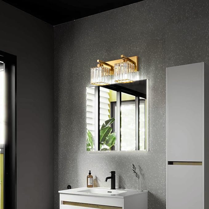 19.5" KnurledBrassWallSconcesSetof2,BronzeBathroomVanityLightFixtureswithWaterRipplesGlassTube,ModernLampforBedroom,LivingRoom,Hallway,Staise,Mirror,Kitchen