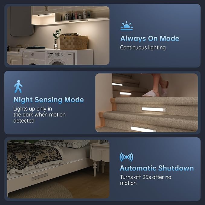 Under Cabinet Lighting,74 LED 2200mAh Rechargeable,Motion Sensor Light,3 Colors Dimmable,Magnetic Closet Lights,Indoor Night Lights for Kitchen Bedroom Stairs 5 Pack